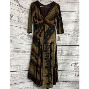 Chris McLaughlin Dress Womens size 10 V neck‎ asymmetrical hem midi Tie Dye New